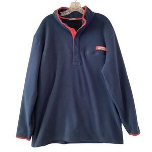 Columbia PFG Mens XXL Navy Blue Red Snap 1/4 Fleece Pullover Jacket